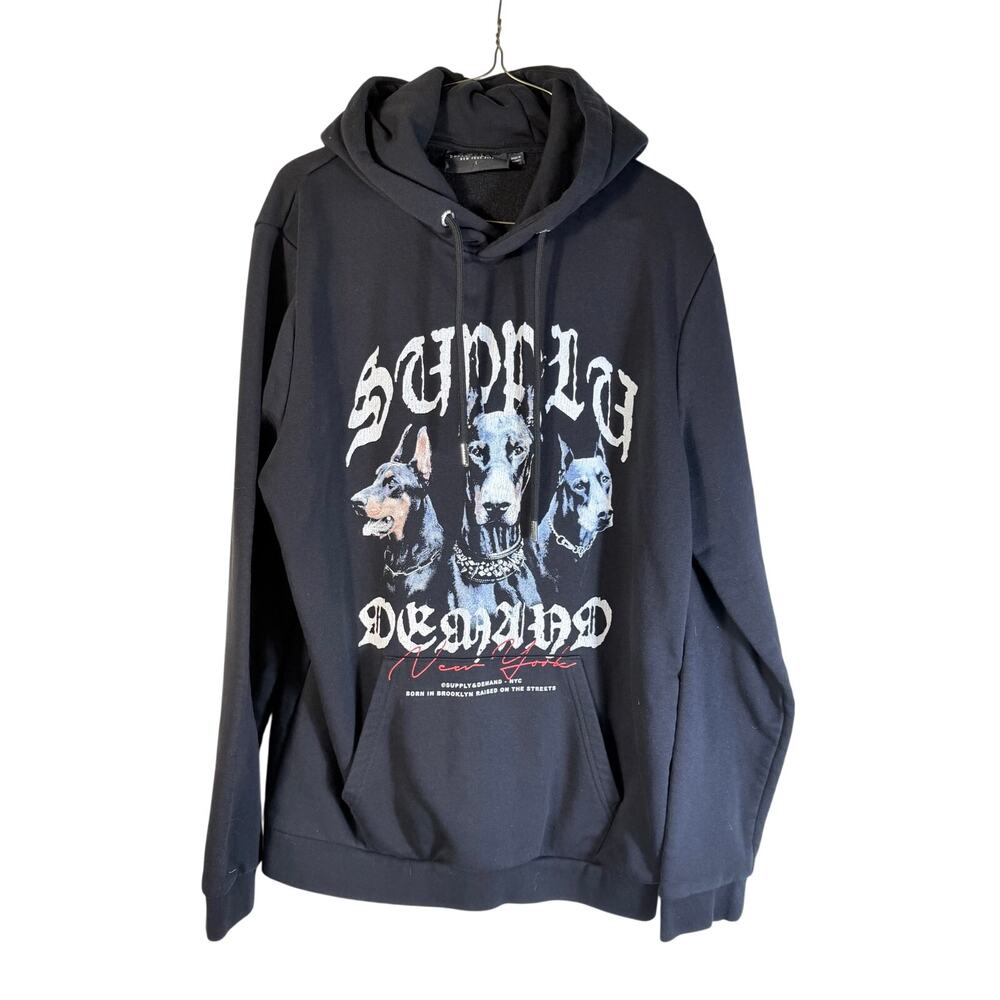 Supply & Demand Brooker Hoodie Mens Size Large Black Doberman Graphic Streetwear